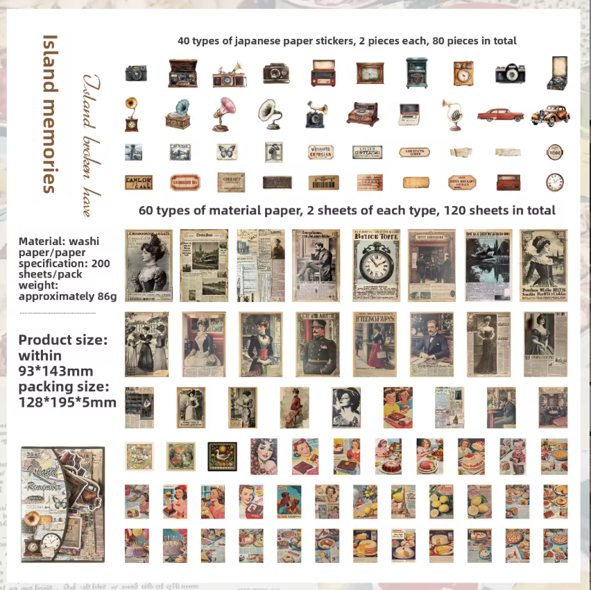 Kit de 200 piezas, papeles, recortes & stickers