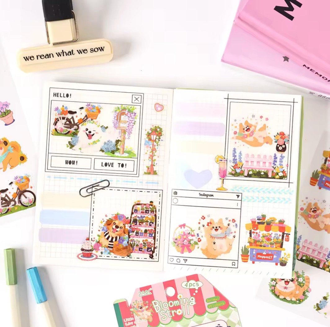 4 Hojas de Stickers Animales tiernos