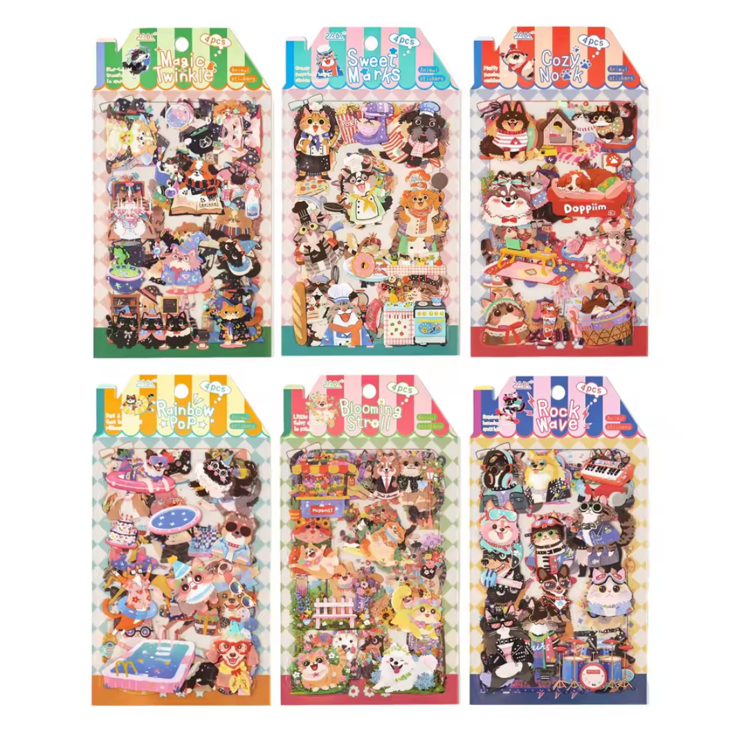 4 Hojas de Stickers Animales tiernos