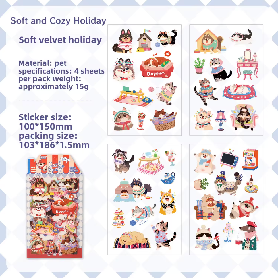 4 Hojas de Stickers Animales tiernos