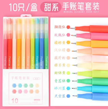 10 Plumas punta fina de colores