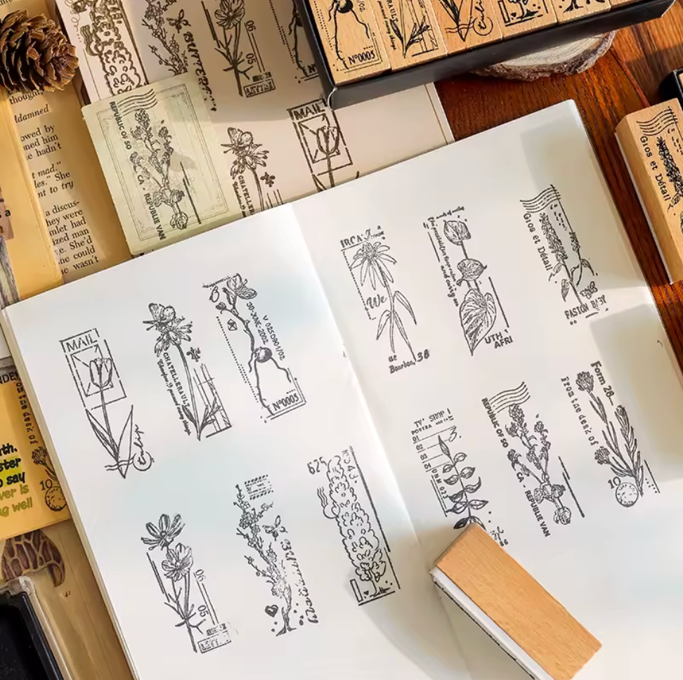 6 Sellos de madera Flores