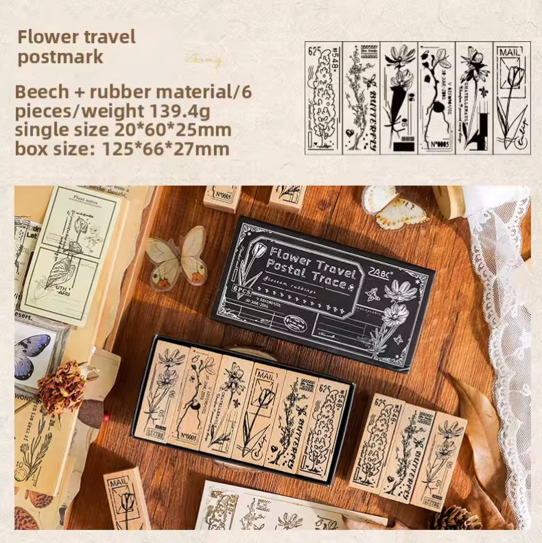 6 Sellos de madera Flores