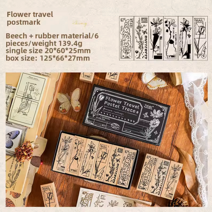 6 Sellos de madera Flores