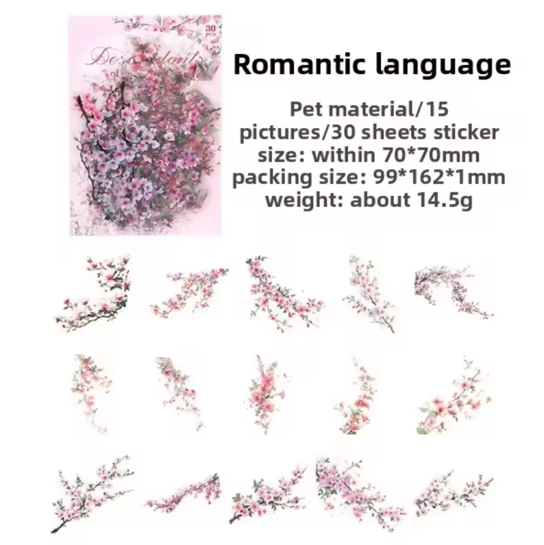 30 Stickers Ramas de flores de primavera