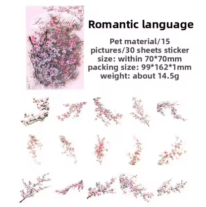 30 Stickers Ramas de flores de primavera