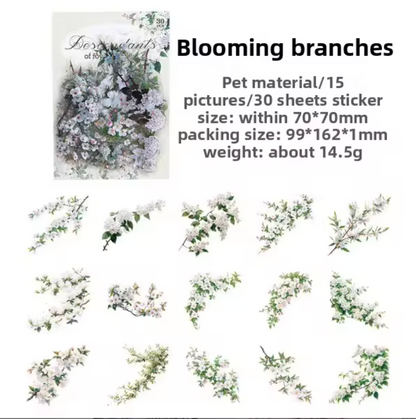 30 Stickers Ramas de flores de primavera