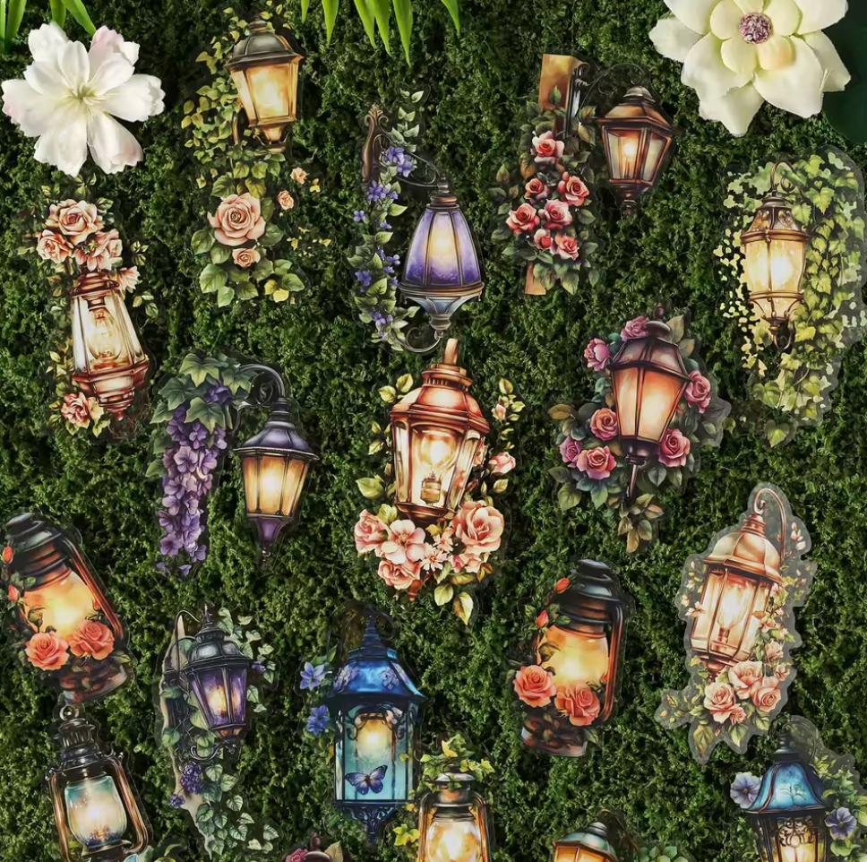 10 Stickers grandes de linternas & flores