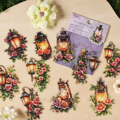 10 Stickers grandes de linternas & flores