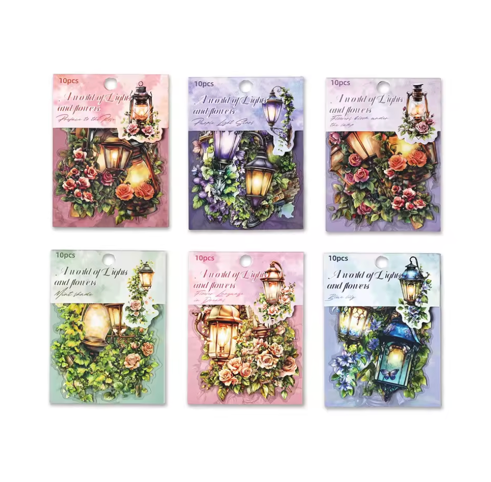 10 Stickers grandes de linternas & flores