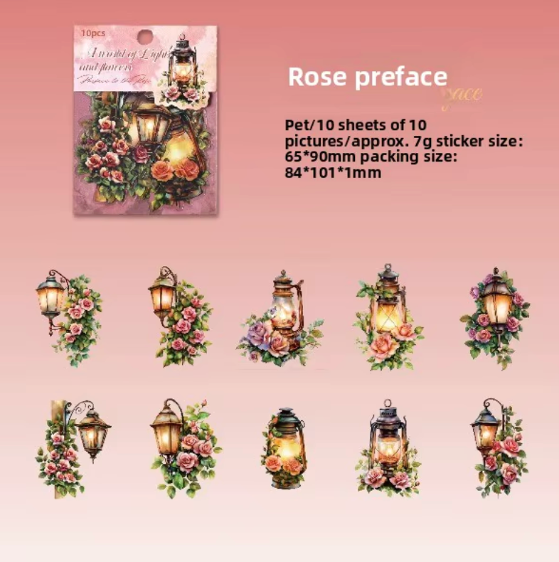 10 Stickers grandes de linternas & flores