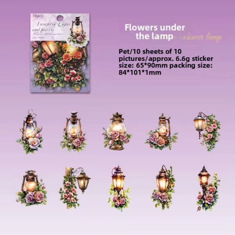 10 Stickers grandes de linternas & flores