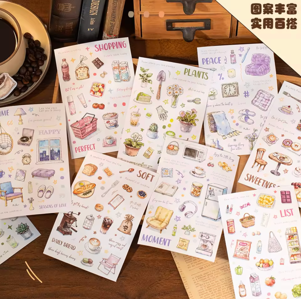 6 hojas de stickers colores pasteles