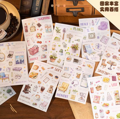 6 hojas de stickers colores pasteles