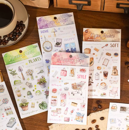 6 hojas de stickers colores pasteles