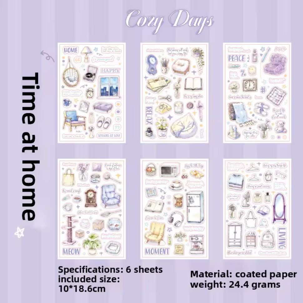 6 hojas de stickers colores pasteles