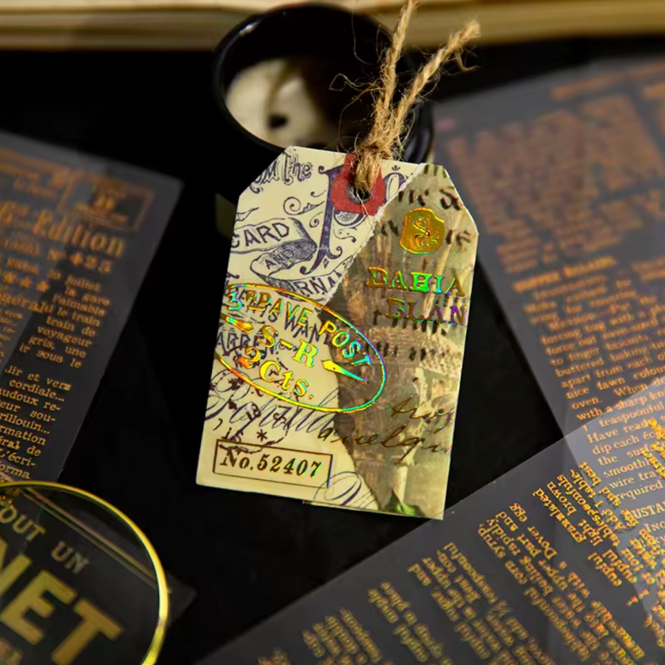 3 Hojas de Stickers Texto Dorado Holografico