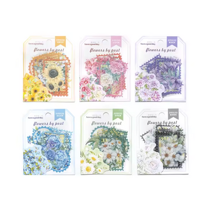 30 Stickers Timbres Flores con detalles dorados