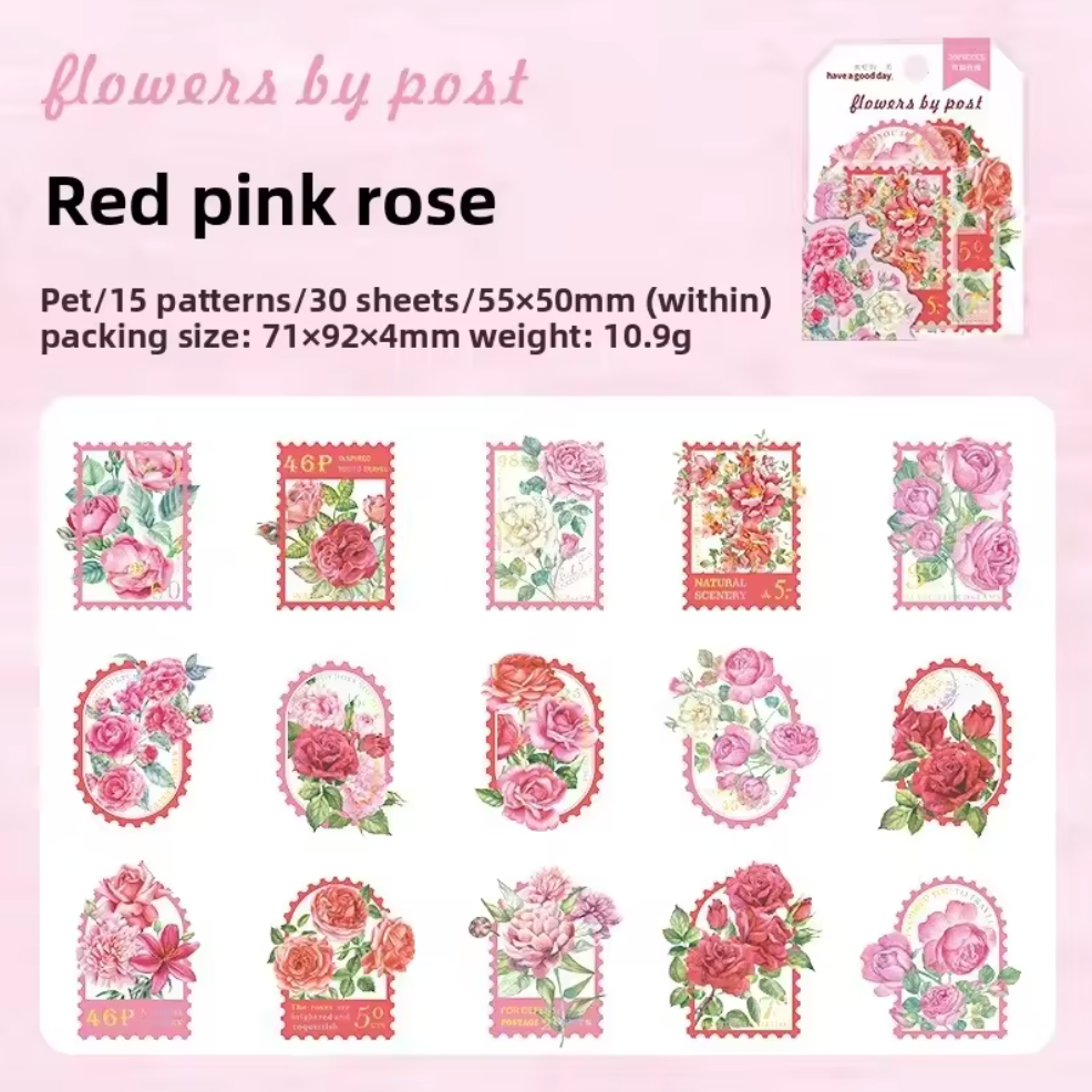 30 Stickers Timbres Flores con detalles dorados