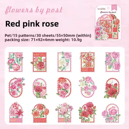 30 Stickers Timbres Flores con detalles dorados