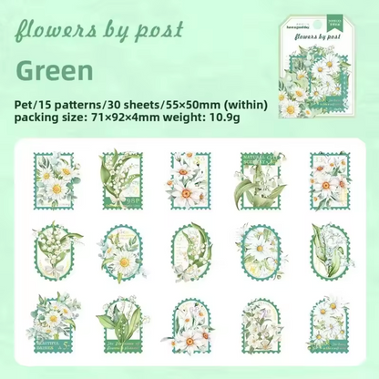 30 Stickers Timbres Flores con detalles dorados
