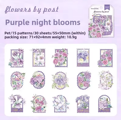 30 Stickers Timbres Flores con detalles dorados
