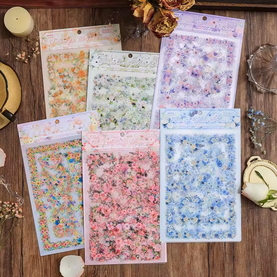 6 Hojas de Stickers GRANDES Esquinas de flores