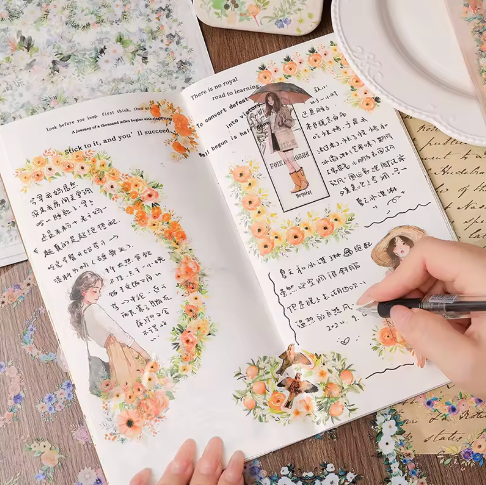 6 Hojas de Stickers GRANDES Esquinas de flores
