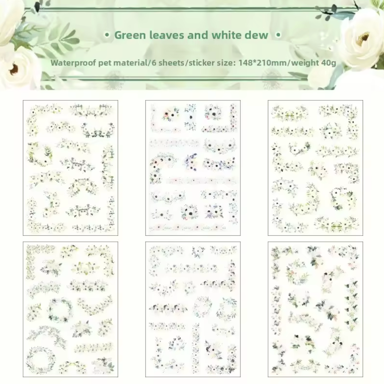 6 Hojas de Stickers GRANDES Esquinas de flores