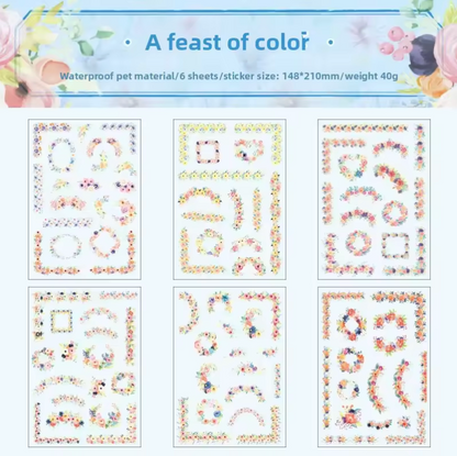 6 Hojas de Stickers GRANDES Esquinas de flores
