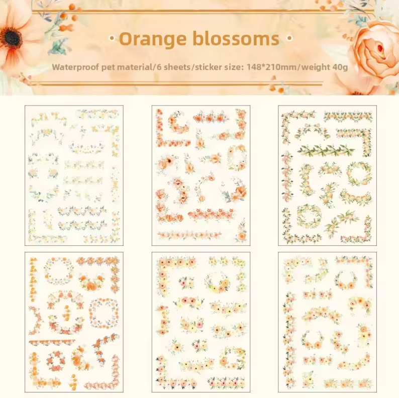6 Hojas de Stickers GRANDES Esquinas de flores