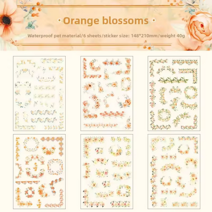 6 Hojas de Stickers GRANDES Esquinas de flores