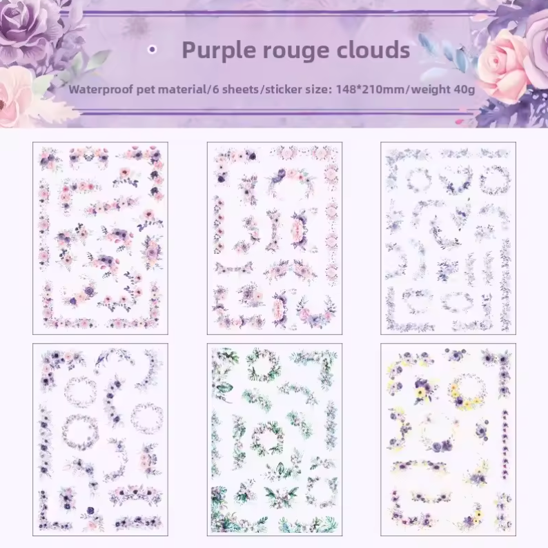 6 Hojas de Stickers GRANDES Esquinas de flores