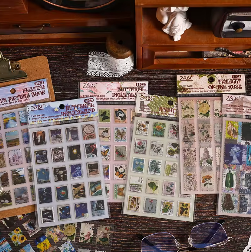 8 Hojas de Stickers Timbres