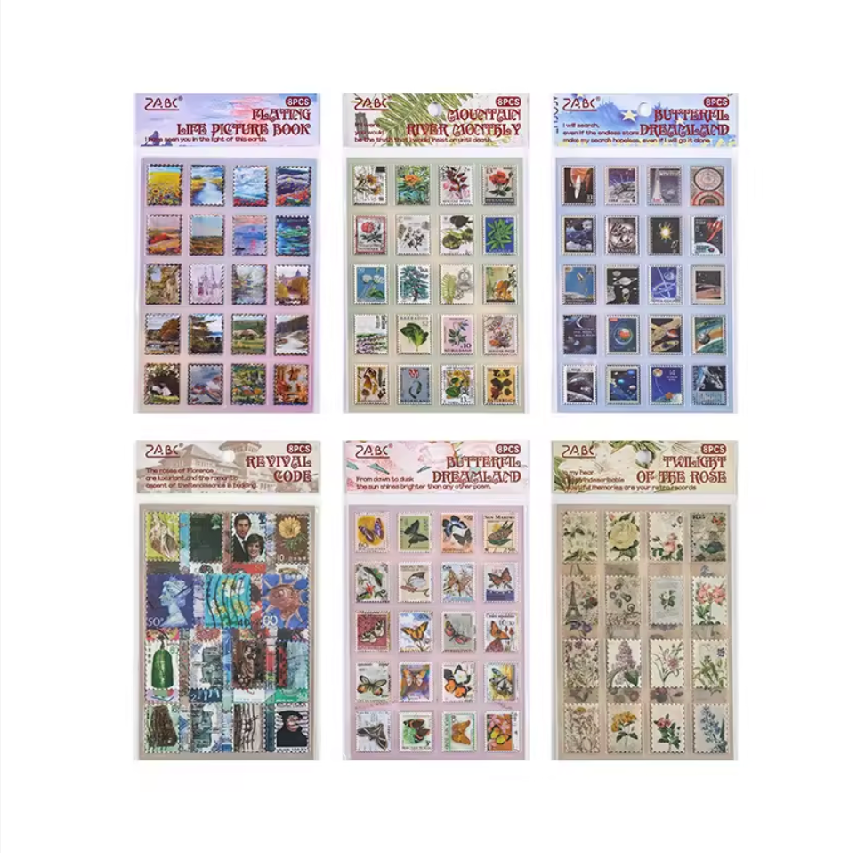 8 Hojas de Stickers Timbres