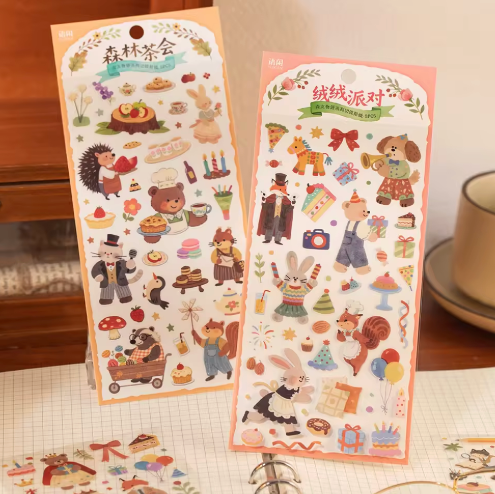2 Hojas de Stickers Animales tiernos