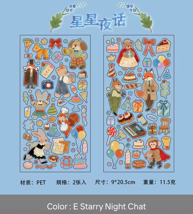 2 Hojas de Stickers Animales tiernos