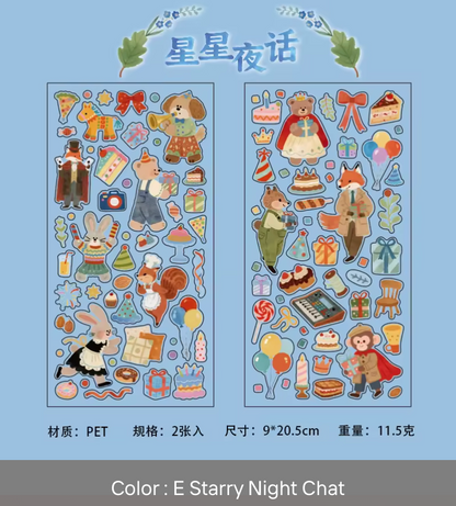 2 Hojas de Stickers Animales tiernos