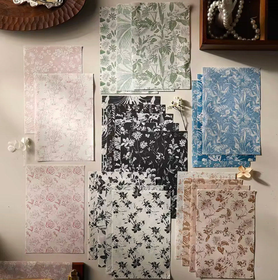 10 Hojas de papel Estilo Toile de Jouy