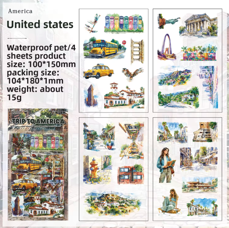 4 Hojas de Stickers Ciudades