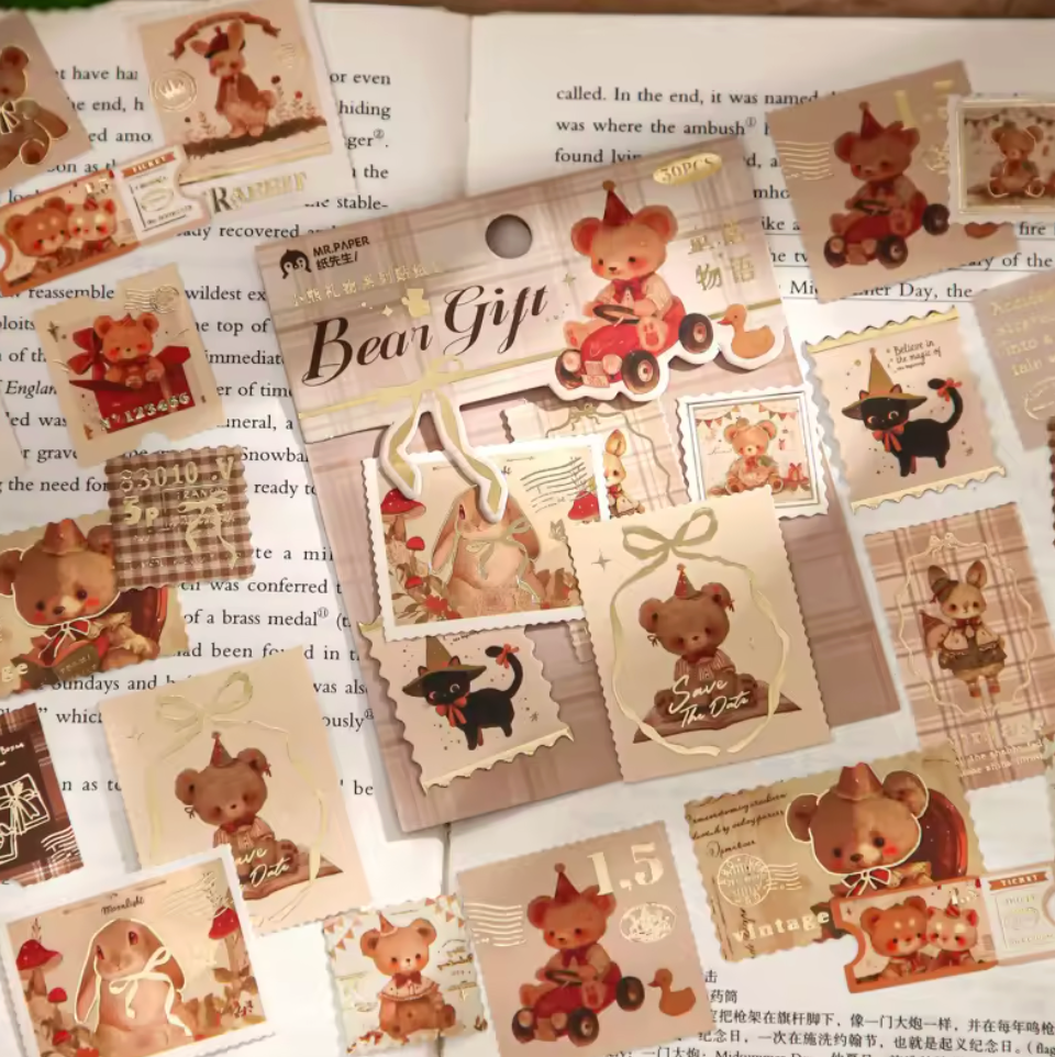 30 Stickers tiernos con foil dorado