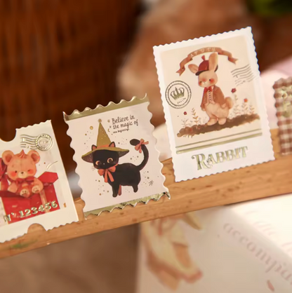 30 Stickers tiernos con foil dorado