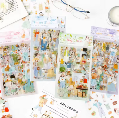 6 Hojas de Stickers Monitas & Estaciones