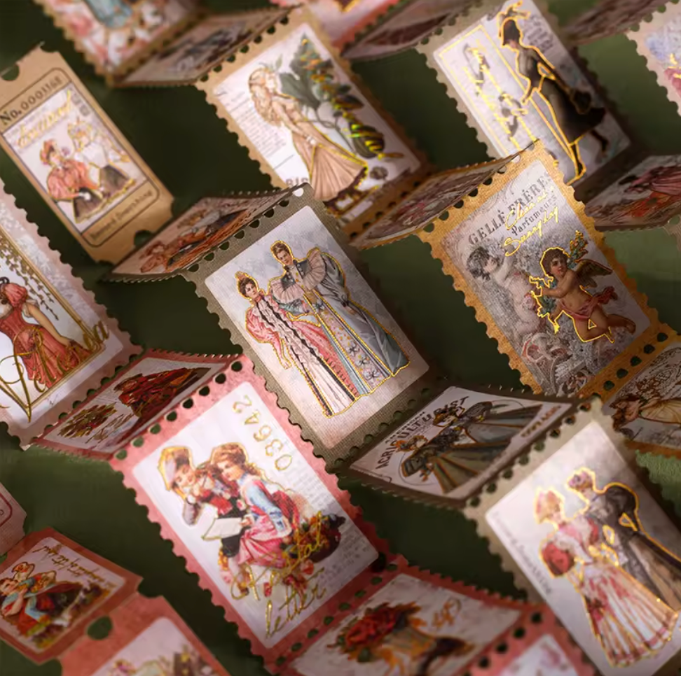 20 tiras de timbres texturizados Vintage con foil dorado