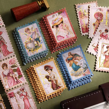 20 tiras de timbres texturizados Vintage con foil dorado