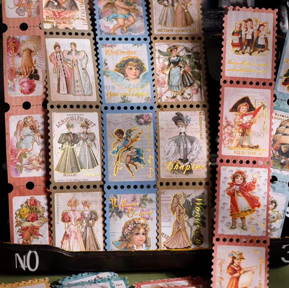 20 tiras de timbres texturizados Vintage con foil dorado
