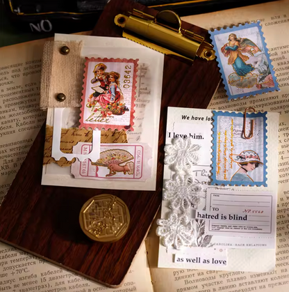 20 tiras de timbres texturizados Vintage con foil dorado