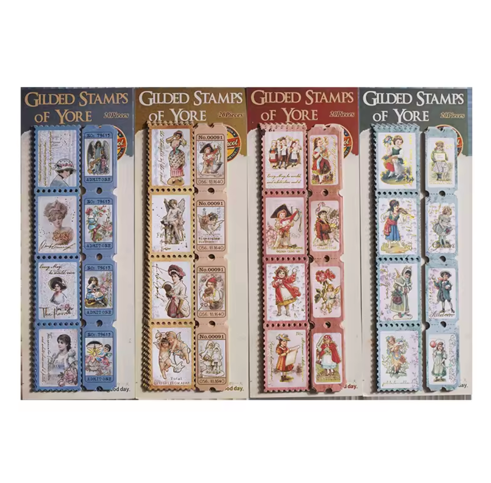 20 tiras de timbres texturizados Vintage con foil dorado