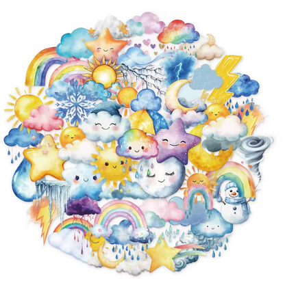 50 Stickers transparentes Clima Colorido