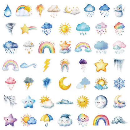 50 Stickers transparentes Clima Colorido